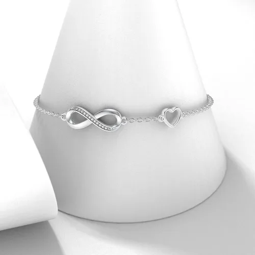Vista 3 de Pulsera de corazón infinito de diamantes para mujer, plata de ley 925, pulsera de eslabones infinitos para el día de la madre, Navidad, regalos