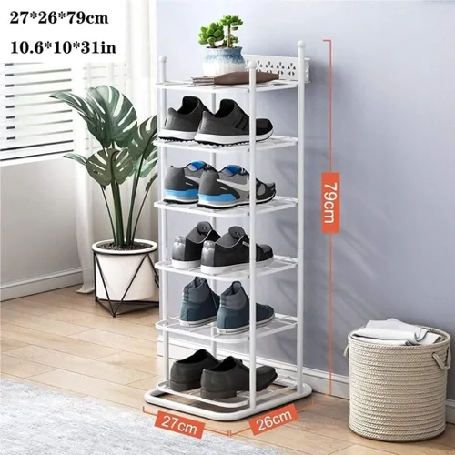 Vista 2 de Zapatero organizador de 6 niveles de metal para zapatos, estable y duradero, organizador de zapatos para entrada, pasillo, zapatero para mantener