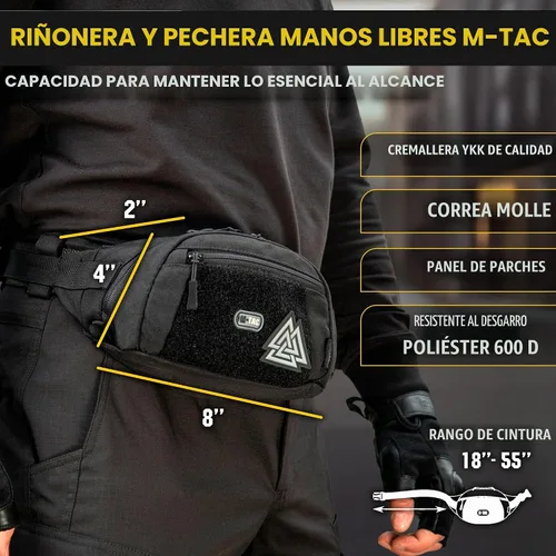 Vista 2 de M-Tac Riñonera para hombre - Riñonera pequeña compañera - Cinturón de estilo táctico EDC (negro)