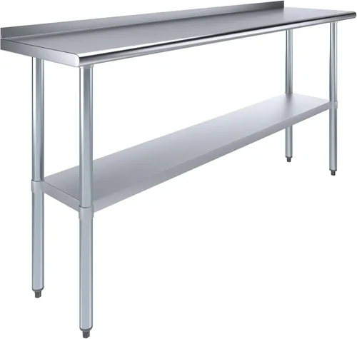 Vista 13 de AmGood Mesa de trabajo de acero inoxidable de 24 pulgadas x 12 pulgadas con protector contra salpicaduras de 1.5 pulgadas Mesa de preparación