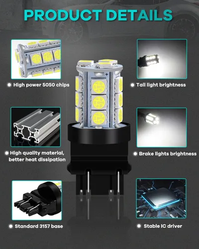 Vista 3 de Alopee Paquete de 10 bombillas LED 4114 de polaridad no polar, luz diurna blanca, T25, 4114, DC 12V, para bombilla de luz de freno trasero de señal
