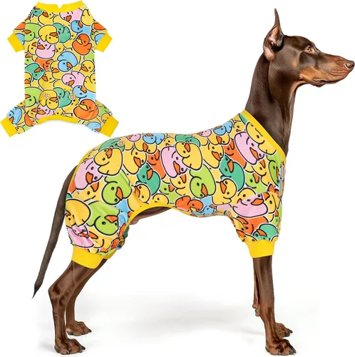 Vista 40 de KYEESE - Pijama de terciopelo para perros, con patrón de patos amarillos, ropa elástica y suave para cachorros y perros pequeños, mameluco cómodo