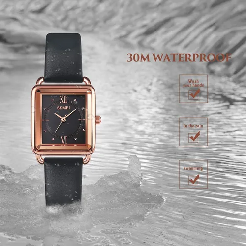 Vista 6 de SKMEI Reloj de mujer elegante reloj de pulsera rectangular de cuero para damas reloj analógico de cuarzo impermeable para mujer