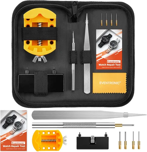 Vista 8 de Kit de herramientas de repuesto de batería de reloj, kit de reparación de Eventronic Watch con kit de herramientas de correa de reloj, herramienta