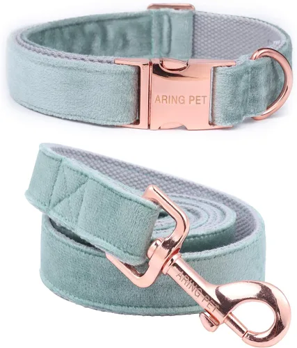 Vista 16 de ARING PET Collar y correa para perro, juego de collar y correa de terciopelo para perro, suave y cómodo, collares ajustables para perros