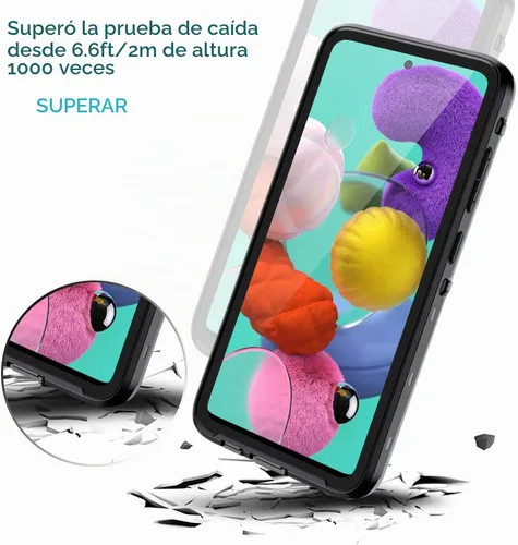 Vista 6 de Lanhiem Funda para Samsung Galaxy A51, IP68 impermeable a prueba de polvo con protector de pantalla integrado, funda protectora de cuerpo completo