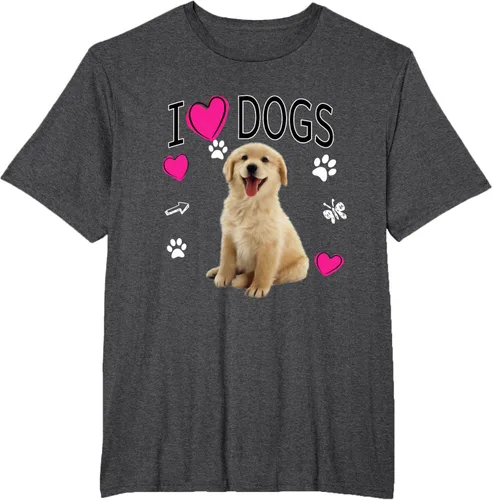 Vista 62 de Camiseta I Love Dogs - Camiseta Golden Labrador retriever, Azul Negro