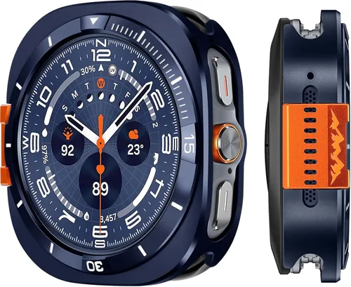Vista 11 de Funda de metal compatible con Samsung Galaxy Watch 8 de 1.732 pulgadas, 2 en 1, con marco trasero para Galaxy Watch 8 de 1.732 in (negro/naranja)
