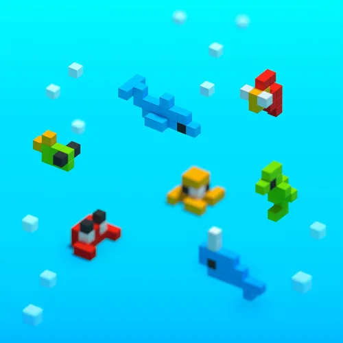 Vista 4 de PIXIO Bloques magnéticos mini océano, pequeños bloques de construcción magnéticos en estilo Pixel Art, creatividad para niños, juguetes STEM