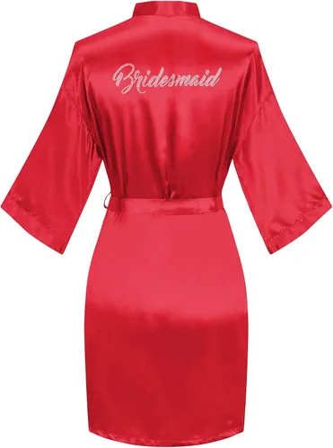 Vista 64 de Bata de boda para mujer, para novia, dama de honor, corta, de satén, kimono, batas de seda para prepararse, fiesta nupcial