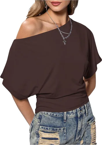 Vista 21 de SweatyRocks Women's Off The Shoulder Tops Asymmetrical Summer Going Out Top Negro