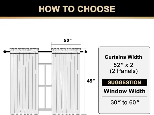 Vista 2 de PrinceDeco Cortinas de lino natural de 45 pulgadas para ventana pequeña, bolsillo para barra, cortinas opacas completas con forro blanco, paneles