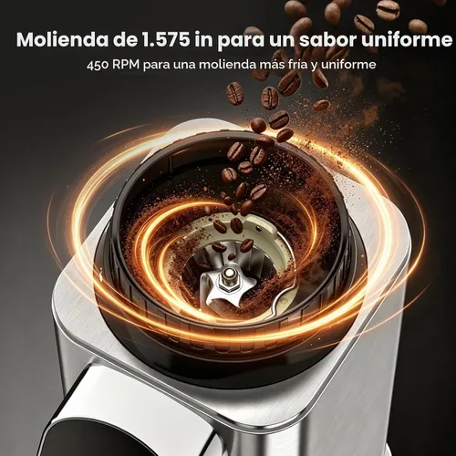 Vista 6 de Molinillo de granos de café con 48 ajustes, temporizador de 40 Plateado