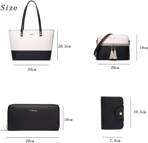 Vista 4 de Juego de 4 bolsas de cuero sintético para mujer, bolsa de hombro, asa superior, cartera