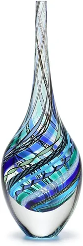 Vista 13 de Ca D Oro - Florero de cristal con bastones azules y verdes, soplado a mano, estilo Murano, modelo bajo
