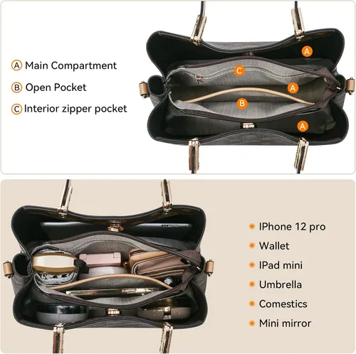 Vista 3 de FOXLOVER Bolsos de mano de piel sintética para mujer, bolso cruzado con monograma, bolso de hombro con asa superior, bolso de mano de diseñador
