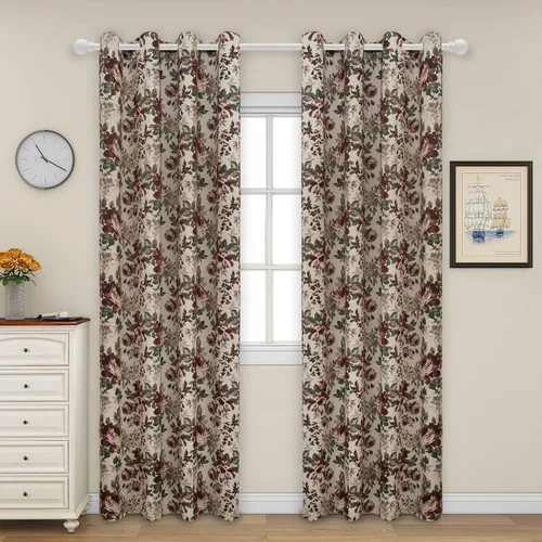 Vista 2 de Easy-Going Cortina opaca con estampado floral de 63 pulgadas de largo, con ojales, aislamiento térmico, para oscurecer la habitación