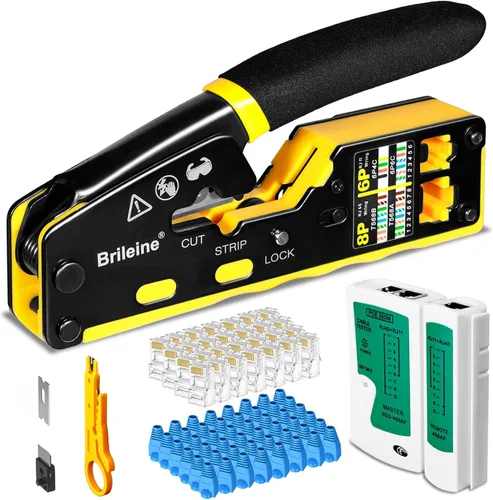 Vista 8 de Brileine Herramienta de Crimpado RJ45 Pasante Crimpador para Conectores RJ45 / Conector de Crimpado Ethernet para Conectores Cat6 Cat6a Cat5 Cat5e