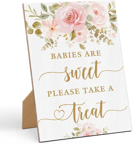 Vista 15 de Baby Shower Games a Message from The Bump - Cartel de juego para baby shower, 8 x 11 pulgadas, letrero de juego de madera floral, decoración de mesa