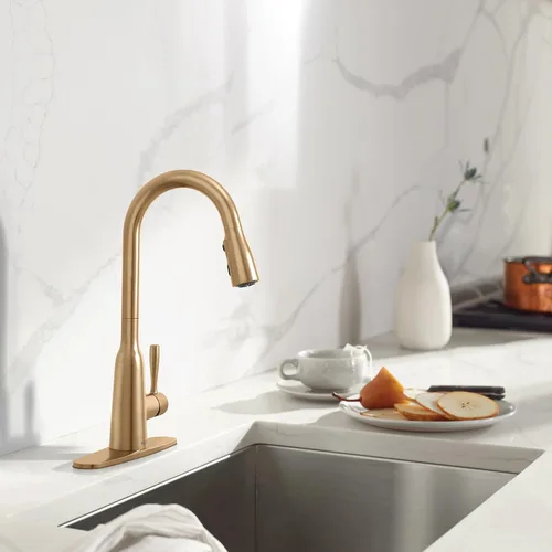 Vista 12 de Moen Orivesi Grifo de Cocina de Una Manija de Arco Alto Desplegable Oro Bronce con Power Boost, 87891BZG