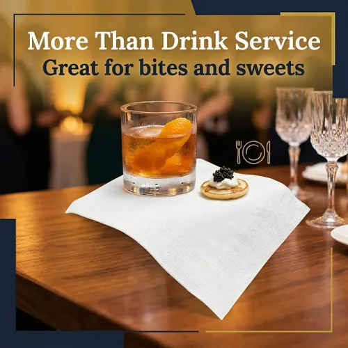 Vista 8 de Finetouch Servilletas blancas para bebidas, 500 unidades, servilletas de cóctel desechables, servilletas de papel absorbentes de 1 capa a granel