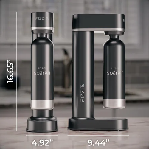 Vista 4 de Fizzit Spärklï Fabricante de Agua Carbonatada/Soda con Botella de Acero Inoxidable Incluida, Apto para Lavavajillas (Sparkli-Black)