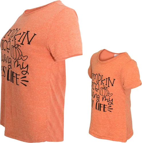 Vista 2 de Unique Baby Camisas a juego para niñas con diseño de calabaza y mí