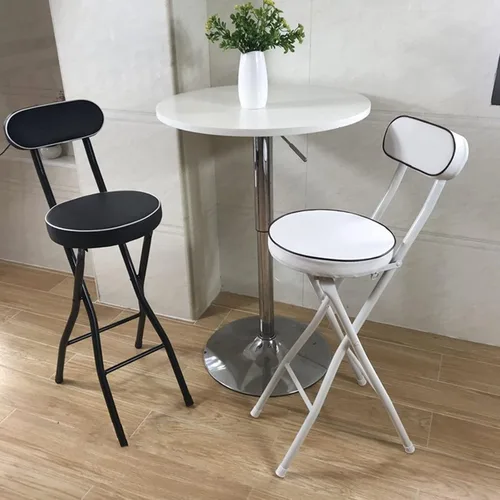 Vista 3 de Taburete de bar plegable con respaldo, taburetes de bar de piel sintética, taburetes redondos para mostrador de cocina, silla de comedor, taburete