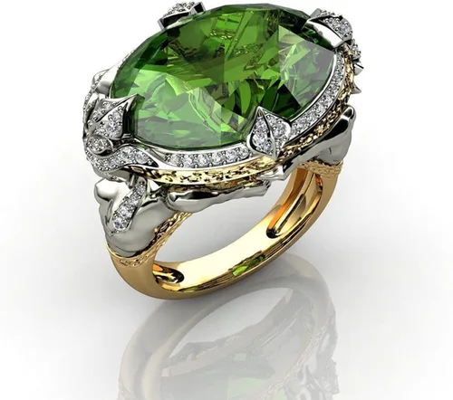 Vista 6 de Anillo de sirena de Kraken con circonio cúbico verde vintage Medusa Fishamn Merman de cristal de sirena anillo de dedo Sea King Queen para mujeres