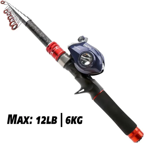 Vista 7 de Telescopic Fishing Rod and Reel Combos, Carbon Fiber Fishing Rod with Stainless Steel Baitcasting Reel Portable Fishing Pole Reel Combo for Travel