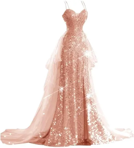 Vista 8 de Vestidos de novia de lentejuelas 2024, vestido largo de baile para mujer, vestido de graduación de tul brillante, vestido de fiesta con abertura