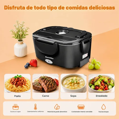 Vista 8 de Lonchera Eléctrica para Adultos, Lonchera Calentada de 80W 1.5L de Acero Inoxidable 304, Calentador de Alimentos Portátil de 12/24/110V, Lonchera