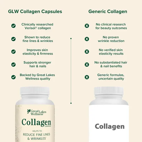 Vista 8 de Great Lakes Wellness - Píldoras de colágeno para hombres y mujeres, 120 cápsulas – Péptidos de colágeno VERISOL® Tipos I y III para cabello, piel