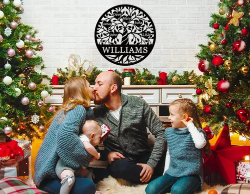 Vista 3 de Decoración de pared personalizada del árbol de la vida, letrero de metal con nombres de niños, decoración de pared personalizada para árbol