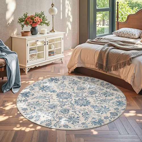 Vista 255 de jinchan Lima - Alfombra simétrica floral geométrica lavable, alfombra de entrada de medio círculo de 2 x 3, alfombra de media luna, suave y Azul