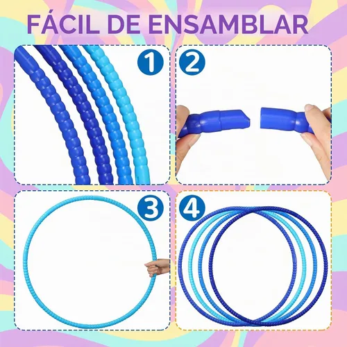 Vista 3 de Sratte 12 aros de juguete desmontables y ajustables para niños, anillo de ejercicio de color, círculo de plástico para niños y adolescentes,