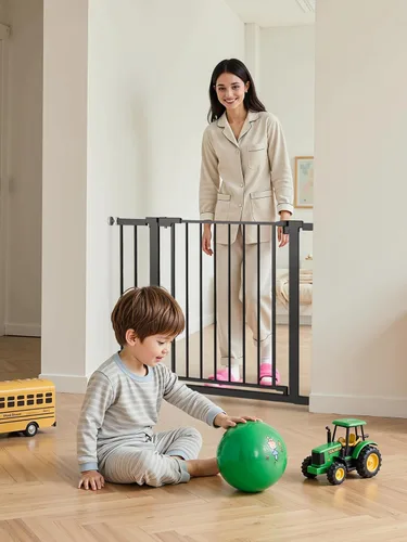 Vista 8 de Puerta de bebé de 29.5-40.5 pulgadas para escaleras, puerta para perros para puertas, puerta de seguridad de metal para bebés con cierre automático