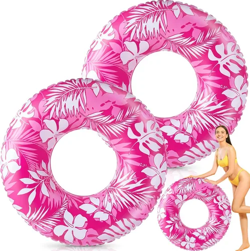 Vista 9 de Anillos de natación jumbo de 47.24 pulgadas para piscina inflable, tubo de flotación con hojas tropicales, anillo inflable para piscina para niños