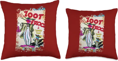 Vista 3 de Funny Cute Frog 1950's 1960's Vintage Nostalgia Poison Dart Frogs Cartoon Retro Zoot 40's, 50's Pachuco Suit Throw Pillow, 16 x 16 pulgadas