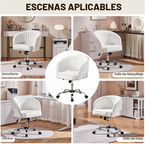 Vista 7 de Yaheetech - Silla de escritorio de piel sintética color crema, asiento giratorio copetudo
