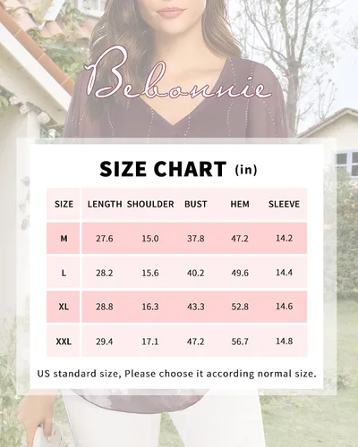 Vista 6 de Bebonnie Blusas holgadas de malla floral con cuello en V y mangas acampanadas para mujer