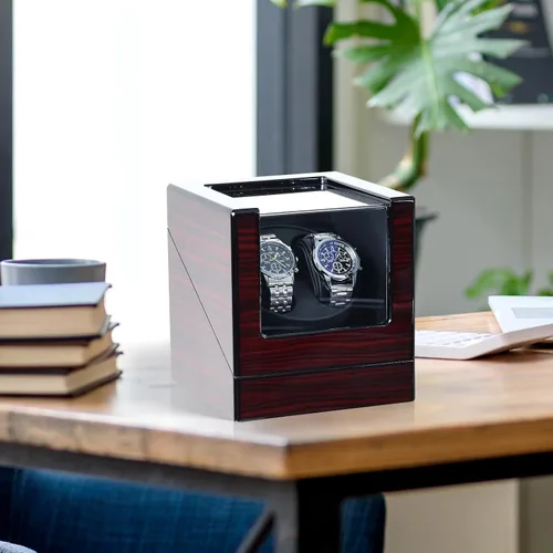 Vista 7 de Mono-gatari Enrollador de reloj doble para relojes automáticos, 5 ajustes de modo de rotación con luz LED, rotor de reloj doble en acabado de piano