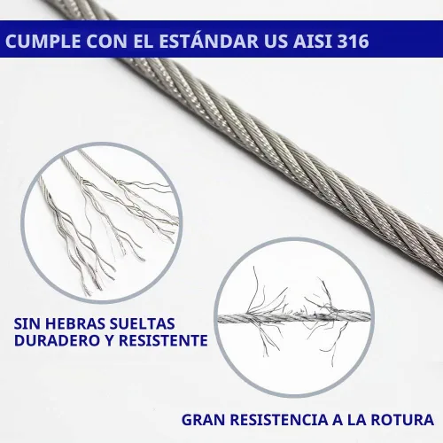 Vista 4 de 1000FT 1/8" T316 cable de acero inoxidable, cable de avión de cuerda de alambre