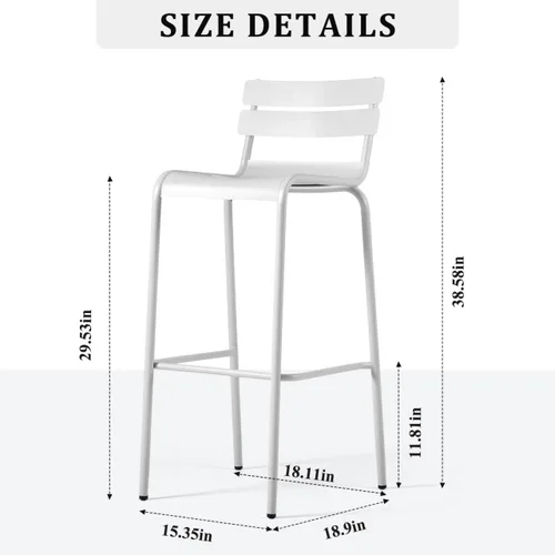 Vista 2 de Taburetes de bar de metal con respaldo, sillas de patio extra altas, silla de café moderna para cocina interior y exterior, taburete de comedor