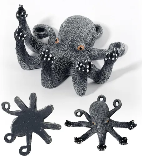 Vista 5 de Decoración de pulpo para acuario, resina negra, vida marina artificial, adecuada para varias peceras