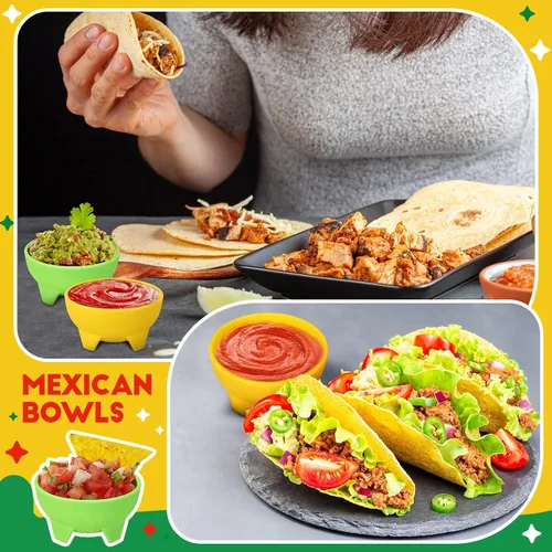 Vista 6 de 12 cuencos de salsa para fiestas, coloridos cuencos de salsa de plástico mexicanos, platos de guarnición para servir mexicanos, rojo, amarillo