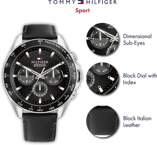 Vista 4 de Tommy Hilfiger Mens Stainless Steel Quartz Watch with Leather Strap