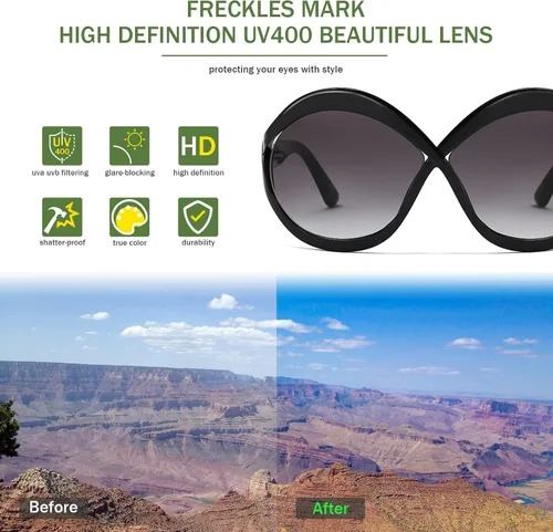 Vista 5 de Freckles Mark Lentes de sol circulares grandes de inspiración vintage de los años 70 para mujer, lentes redondos Lennon Hippy de los años 60
