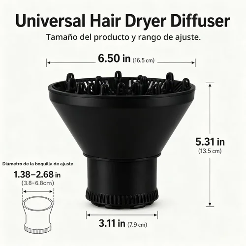 Vista 4 de Universal Hair Dryer Diffuser, Blow Dryer Nozzle Hair Dryer-Attachment for Curly-Hair and Natural Wavy-Hair, Quick Drying Travel Hair-Styling Tools