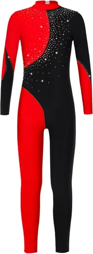 Vista 2 de Loyan Overol de manga larga para niña, overol de una pieza, body de gimnasia y ballet, leotardo de danza Negro&rojo